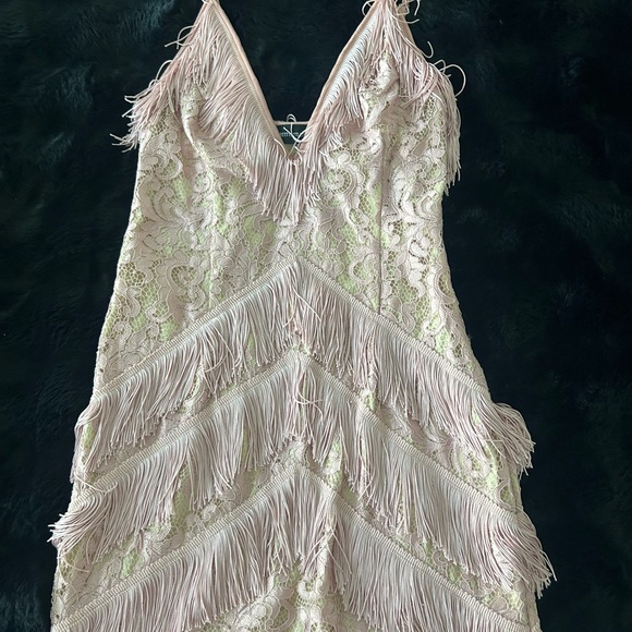 PrettyLittleThing Pink Lace Fringe Mini Dress - Picture 11 of 16